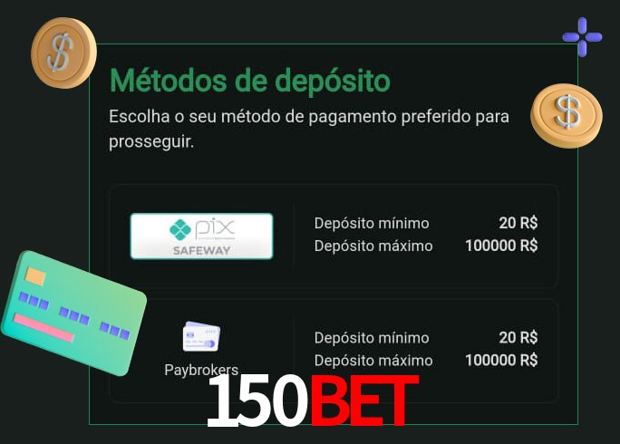 O cassino 150BET oferece uma grande variedade de métodos de pagamento